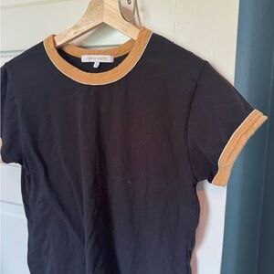 Tuesday Bassen sz L Black Ringer Tee with Mustard Trim